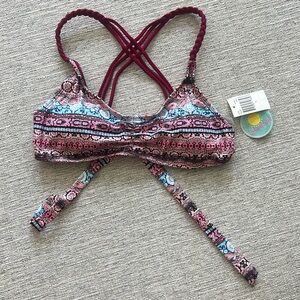 Printed Bikini top - cross back with tie - NWT